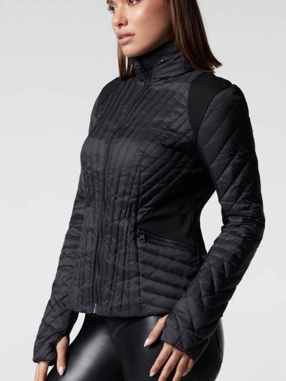 Blanc Noir Motion Panel Zip Puffer Down Jacket Black Hooded Size M